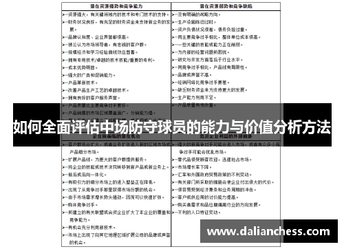 如何全面评估中场防守球员的能力与价值分析方法